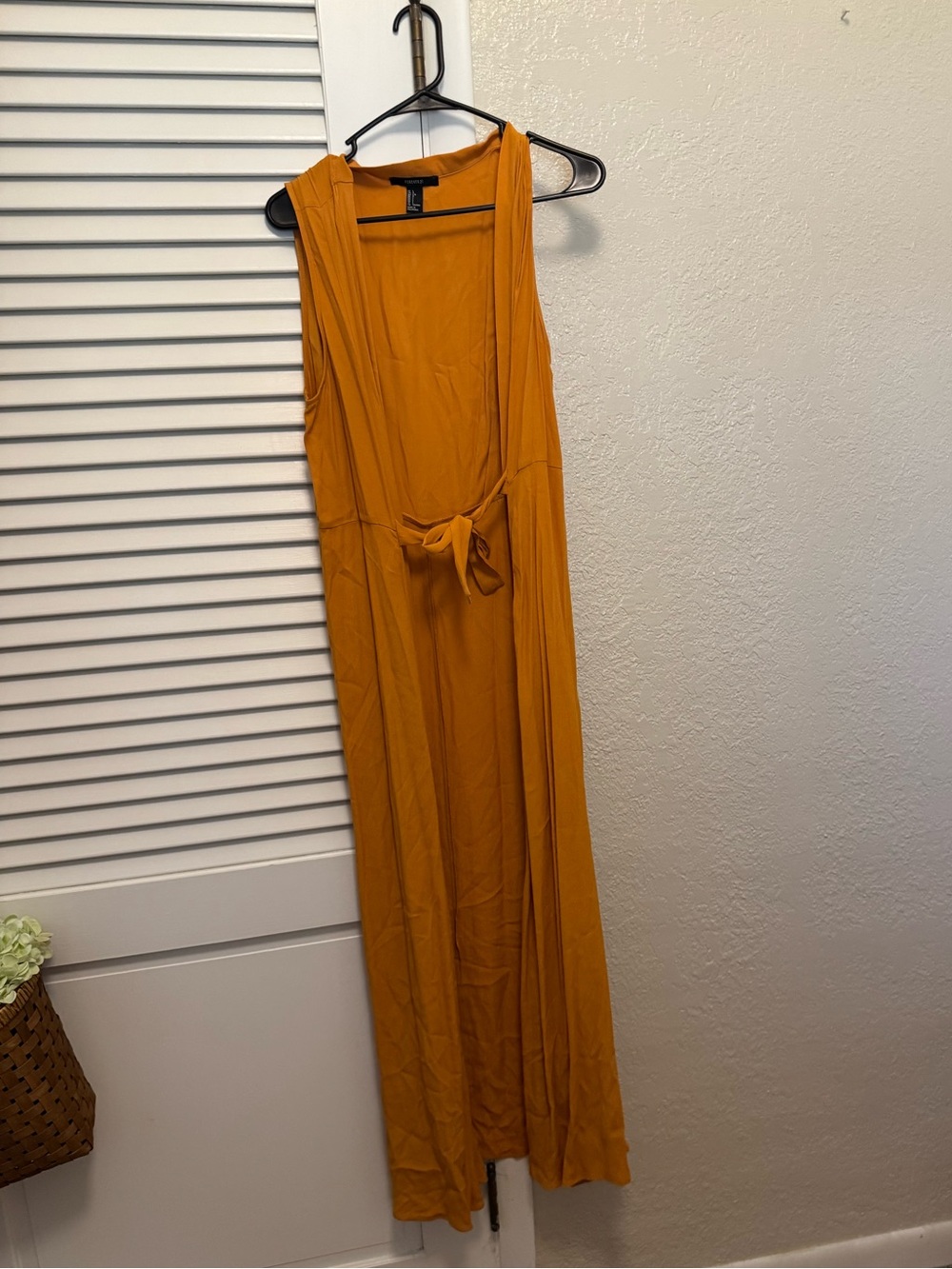 Sleeveless Mustard Tie-Waist Maxi Kimono